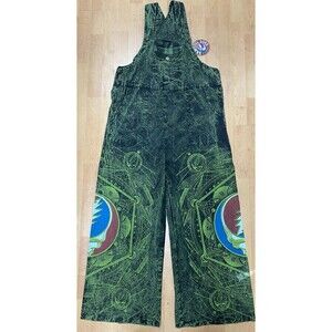 Grateful Dead Steal Your Face Cotton Green Black Wash 5 Pocket Overalls Medium